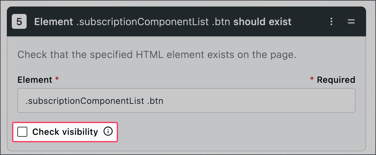 Transaction Check with the step Element Should Exist
